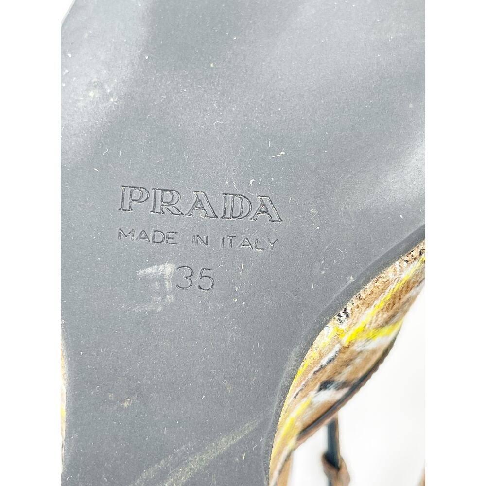 Prada Fall 2004 Runway Brown Yellow Plaid Preppy Sculptural Wedge Sandals IT 35 - Picture 12 of 13